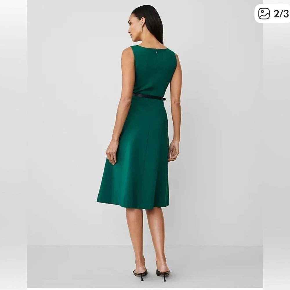 Ann Taylor Ponte sleeveless midi Dress in evergreen - sz 12 - Picture 3 of 7